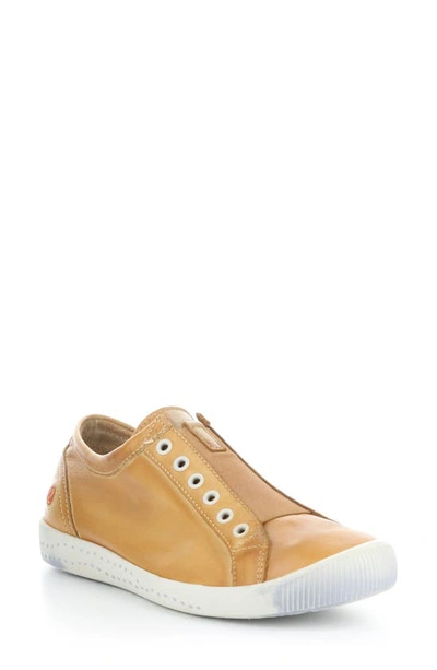 Softinos By Fly London Isla Distressed Sneaker In Warm Orange Washed Leather