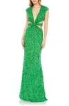 Mac Duggal Sequin Cutout Trumpet Gown In Spring Green