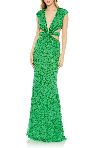 Mac Duggal Sequin Cutout Trumpet Gown In Spring Green