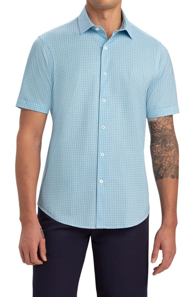 Bugatchi Tech Print Stretch Cotton Button-up Shirt In Aqua