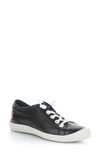 Softinos By Fly London Isla Distressed Sneaker In 029 Black Smooth Leather