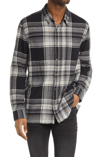 John Varvatos Cole Regular Fit Seersucker Button-up Shirt In Black