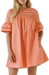 English Factory Lace Trim Shift Dress In Coral