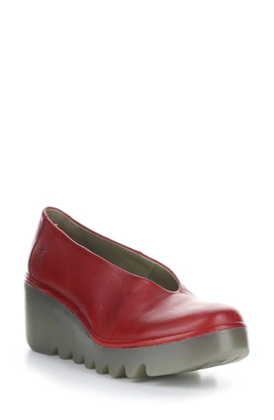 Fly London Beso Wedge Pump In 009 Cherry Red Verona Leather