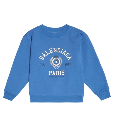 Balenciaga Kids' Logo Cotton Sweatshirt In Ocean Blue