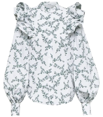 Erdem Caterina Floral-embroidered Cotton-blend Blouse In White/ Green