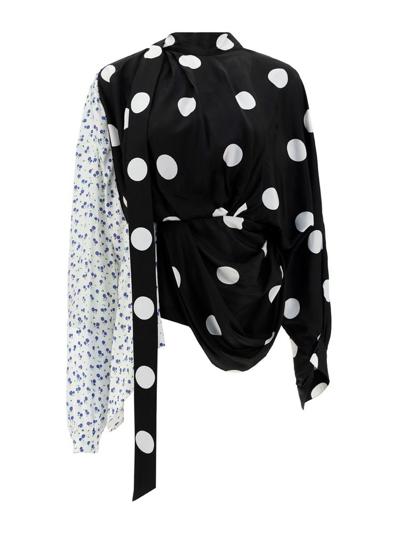 Balenciaga Polka Dot-print Layered Silk Shirt In Black