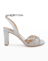 Badgley Mischka Tayten Satin Crystal Ankle-strap Sandals In Soft Violet