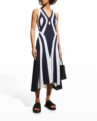 Partow Ayla Colorblock Sleeveless Wool Midi Dress In Navy Blue