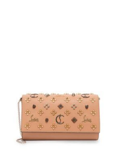 Christian Louboutin Paloma Convertible Studded Leather Clutch In Nude