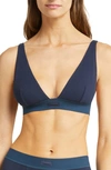 Skims Cotton-blend Ribbed Plunge Bralette In Navy