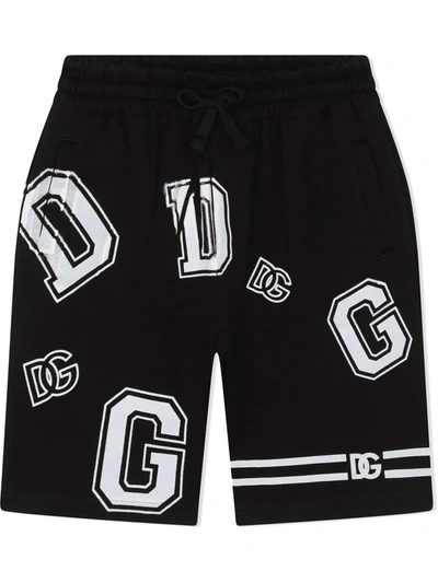 Dolce & Gabbana Kids' Interlock Jogging Shorts With Dg Logo Print In Multicolor