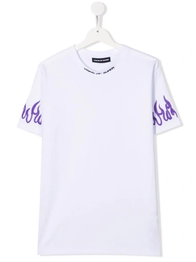 Vision Of Super Teen Flame-sleeve T-shirt In White