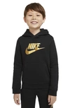Nike Kids' Sportswear Club Fleece Hoodie In Black/ Metallic Gold