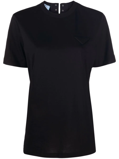 Prada Back Lace-up Cotton T-shirt In Black