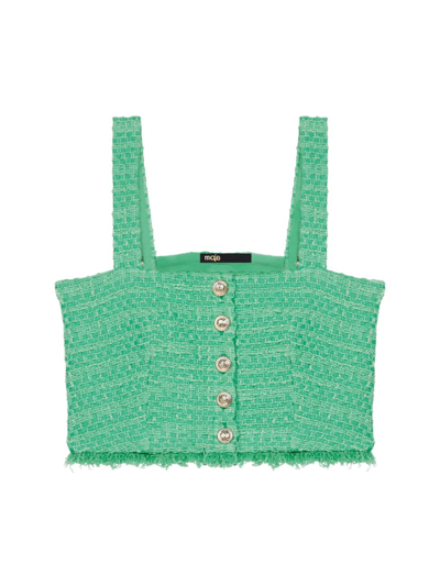 Maje Livete Cropped Cotton-blend Top In Green