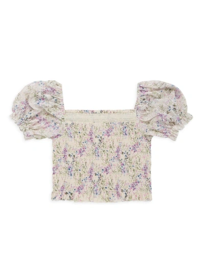 Katiej Nyc Kids' Girl's Marlee Crop Top In Neutral Floral