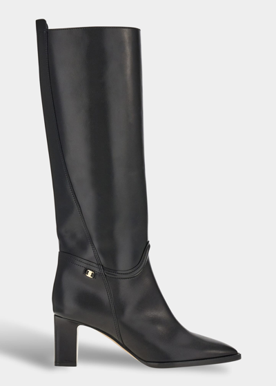 Salvatore Ferragamo Torris Leather Knee Boots In Black