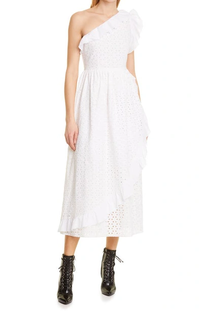 Batsheva Jude Broderie-anglaise One-shoulder Cotton Dress In White Broderie Anglaise