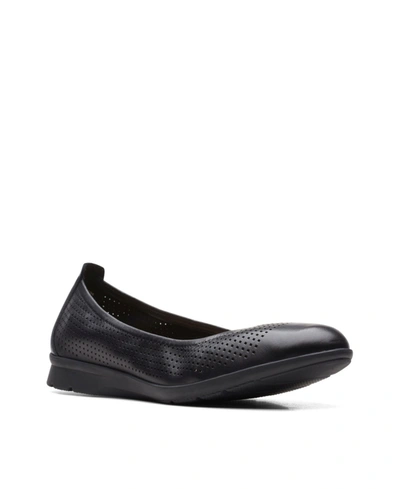 Clarks Women's Collection Jenette Ease Perforated Flats Women's Shoes In Black Leather