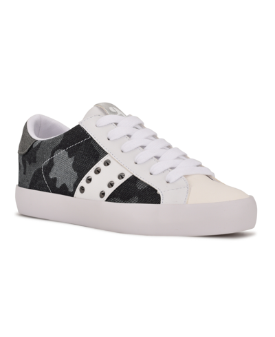 Nine West Women's Sneaks Lace-up Sneakers Women's Shoes In White/ Denim Camo