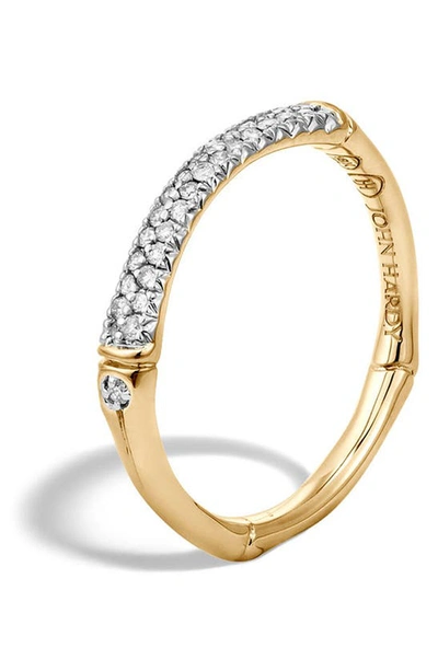 John Hardy Women's Bamboo Slim Diamond & 18k Yellow Gold Band Ring In White Diamond