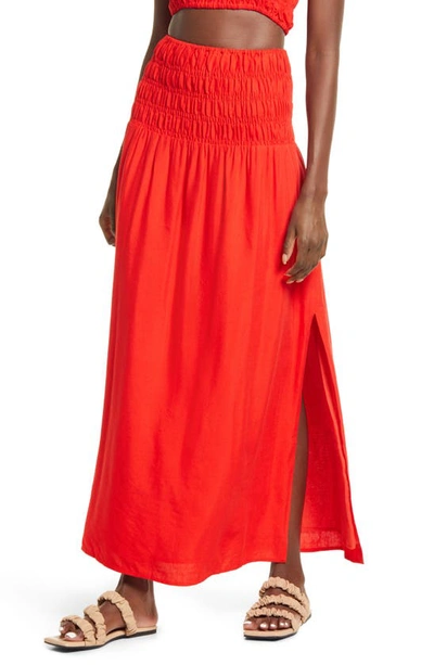 Charlie Holiday Marsha Linen & Cotton Maxi Skirt In Fiery Orange