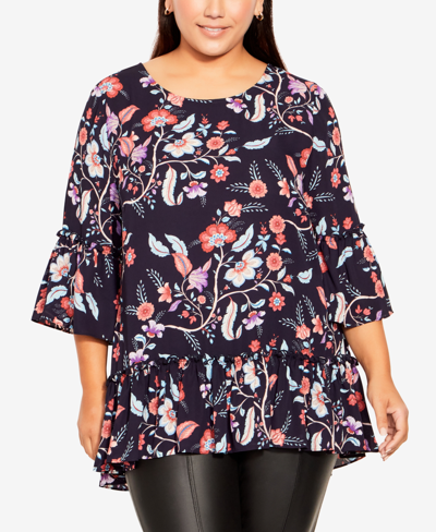 Avenue Plus Size Belview Print Top In Enchanted Floral
