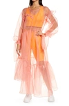 Kkco Nine Twenty-seven Asymmetrical Ruffle Sheer Organza Dress In Apricot