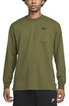 Nike Sportswear Max 90 Long Sleeve Pocket T-shirt In Rough Green/ Black