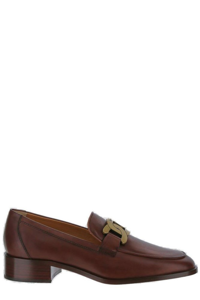 Tod's Chain-detail Leather Loafers In Teak