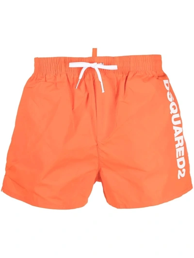 Dsquared2 Logo-print Drawstring-waist Swim Shorts In Orange