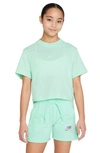 Nike Sportswear Kids' Essential Boxy Embroidered Swoosh T-shirt In Mint Foam
