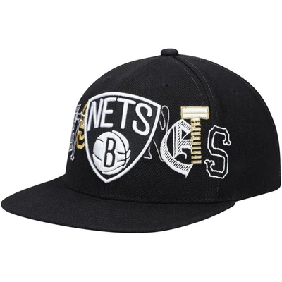 Mitchell & Ness Men's  Black Brooklyn Nets Hype Type Snapback Hat