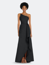 Alfred Sung Draped-front One-shoulder Satin Gown In Black