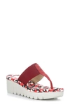 Fly London Yomu Wedge Flip Flop In 007 Lipstick Red Camo