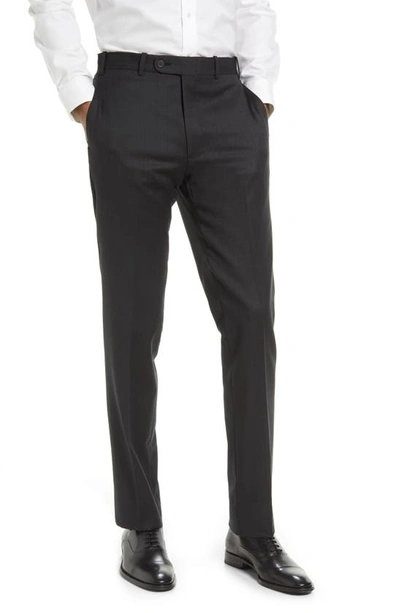 Jb Britches Flat Front Wool Trousers In Mid Grey