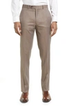 Jb Britches Flat Front Wool Trousers In Khaki