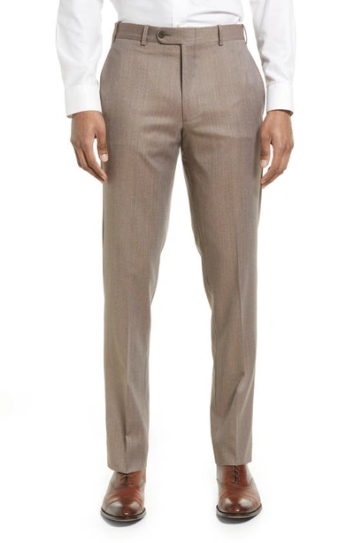 Jb Britches Flat Front Wool Trousers In Khaki
