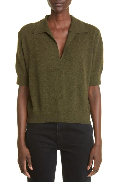 Khaite Jo Shrunken Stretch Cashmere Polo Sweater In Sage