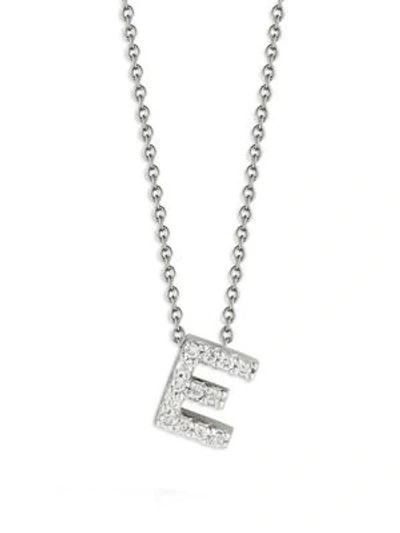 Roberto Coin Tiny Treasures Diamond & 18k White Gold Love Letter Pendant Necklace In Initial E