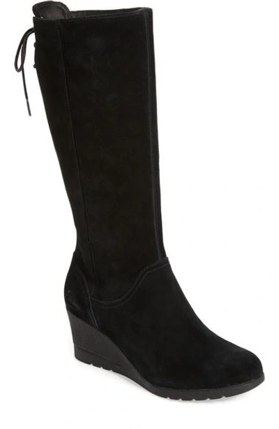 Ugg Dawna Waterproof Wedge Boot In Black Suede