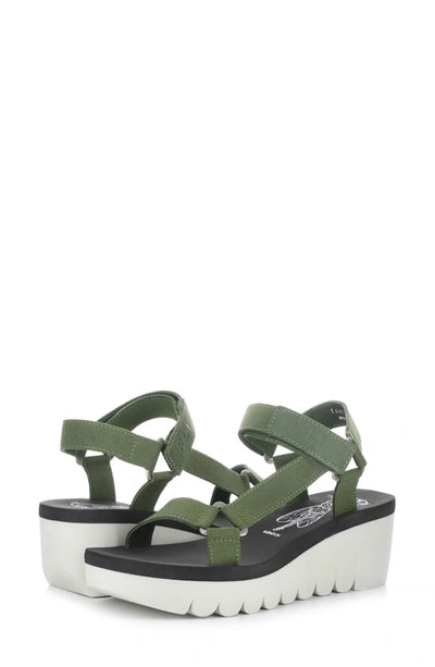 Fly London Yefa Wedge Sandal In Military/ Black