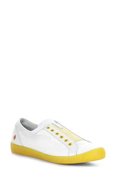 Softinos By Fly London Irit Low Top Sneaker In White/ Yellow