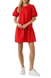 English Factory Puff Shoulder Mixed Media Minidress In Red