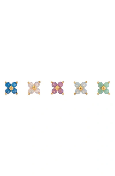 Girls Crew Beautiful Blossom Set Of 5 Stud Earrings In Gold-plated
