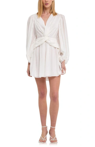 Endless Rose Twist Front Drape Long Sleeve Minidress In White