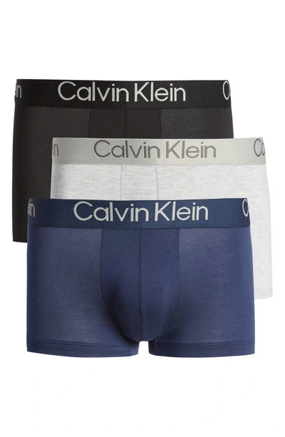 Calvin Klein Ultra-soft Modern 3-pack Stretch Modal Trunks In Grey/black/blue