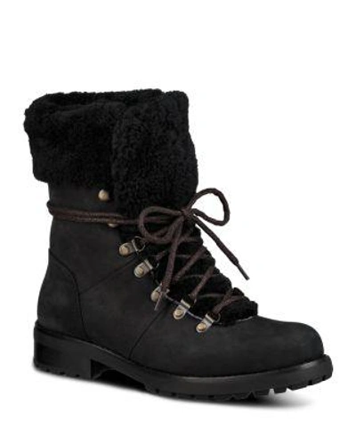 Ugg Fraser Genuine Shearling Water Resistant Boot In Black Leather