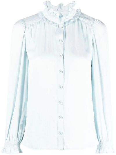 Zadig & Voltaire Tacca Satin Button-front High Neck Blouse In Glacier